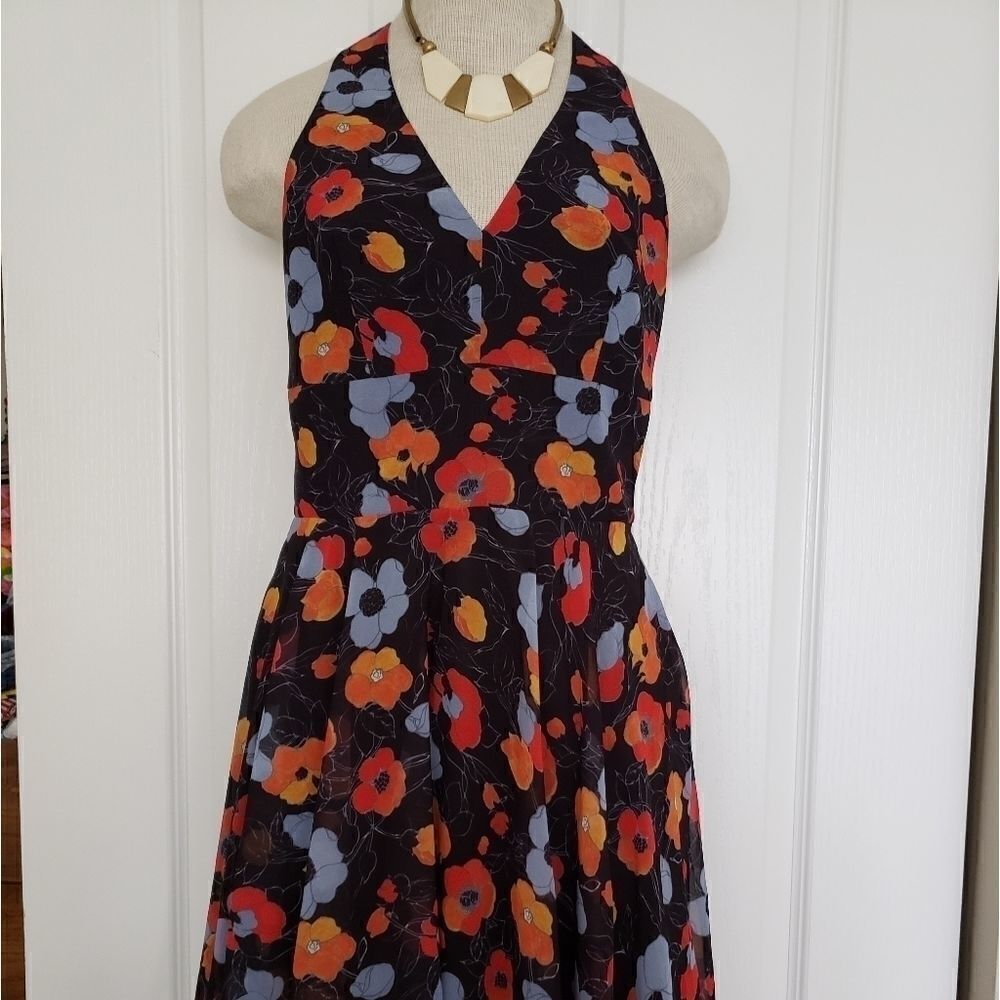 (A.S.A.P) floral Flowy Halter Skater Dress small